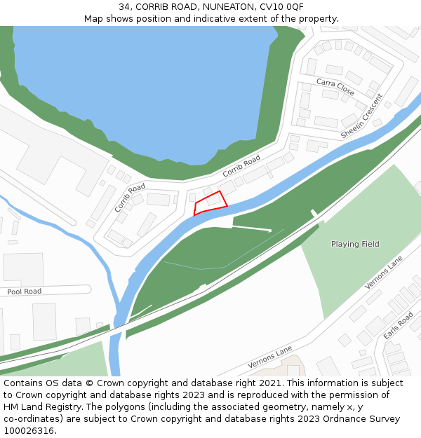 34, CORRIB ROAD, NUNEATON, CV10 0QF: Location map and indicative extent of plot