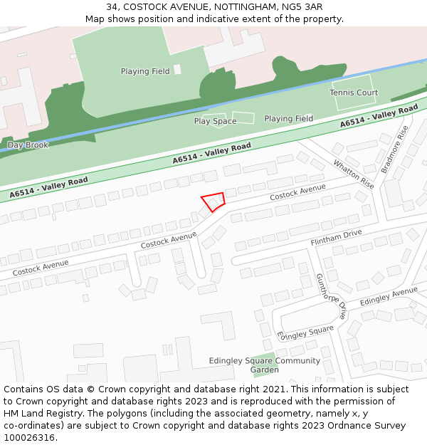 34, COSTOCK AVENUE, NOTTINGHAM, NG5 3AR: Location map and indicative extent of plot