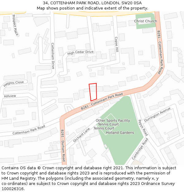 34, COTTENHAM PARK ROAD, LONDON, SW20 0SA: Location map and indicative extent of plot