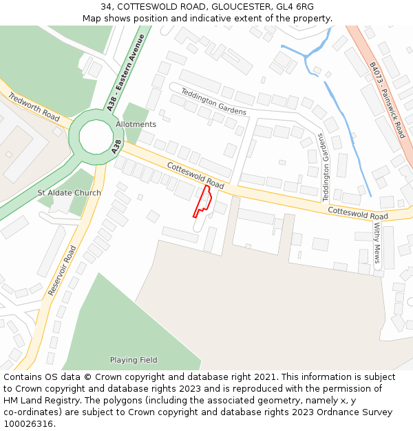 34, COTTESWOLD ROAD, GLOUCESTER, GL4 6RG: Location map and indicative extent of plot