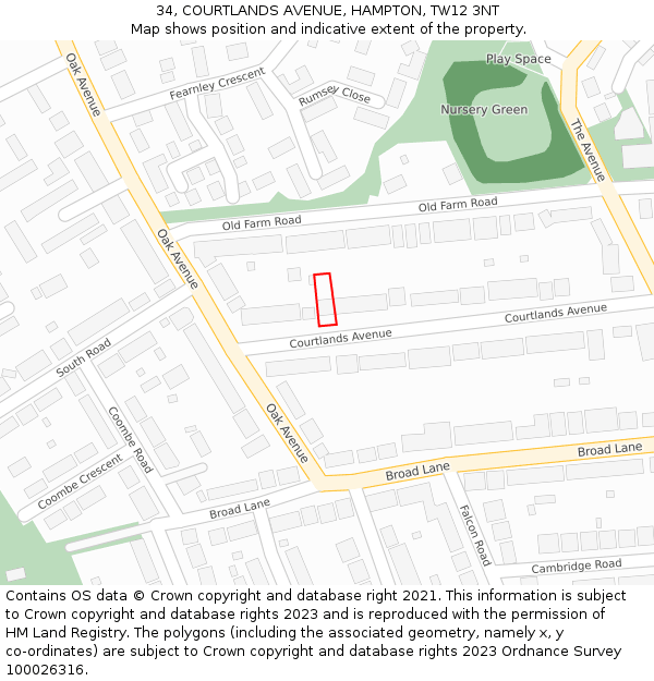 34, COURTLANDS AVENUE, HAMPTON, TW12 3NT: Location map and indicative extent of plot