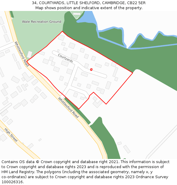 34, COURTYARDS, LITTLE SHELFORD, CAMBRIDGE, CB22 5ER: Location map and indicative extent of plot