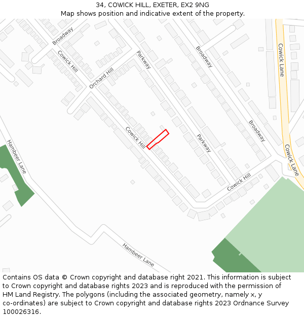 34, COWICK HILL, EXETER, EX2 9NG: Location map and indicative extent of plot