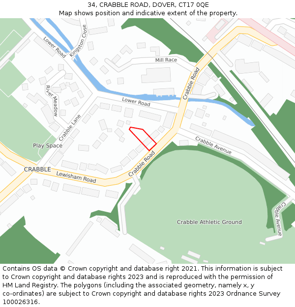 34, CRABBLE ROAD, DOVER, CT17 0QE: Location map and indicative extent of plot