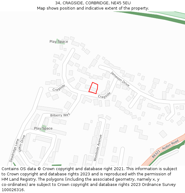 34, CRAGSIDE, CORBRIDGE, NE45 5EU: Location map and indicative extent of plot