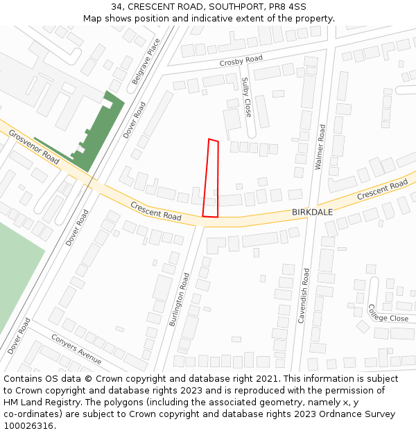 34, CRESCENT ROAD, SOUTHPORT, PR8 4SS: Location map and indicative extent of plot