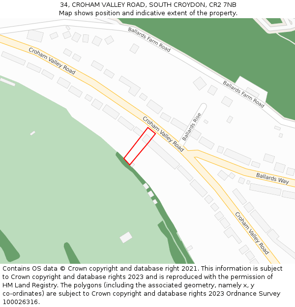 34, CROHAM VALLEY ROAD, SOUTH CROYDON, CR2 7NB: Location map and indicative extent of plot