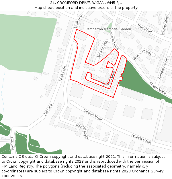 34, CROMFORD DRIVE, WIGAN, WN5 8JU: Location map and indicative extent of plot