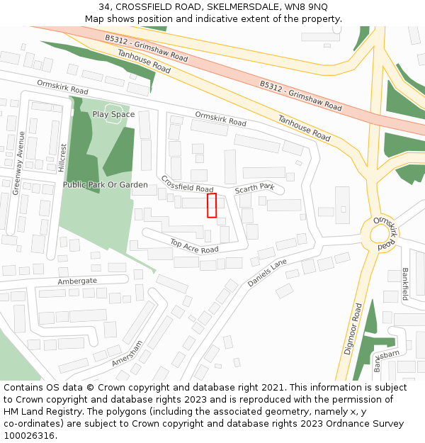 34, CROSSFIELD ROAD, SKELMERSDALE, WN8 9NQ: Location map and indicative extent of plot