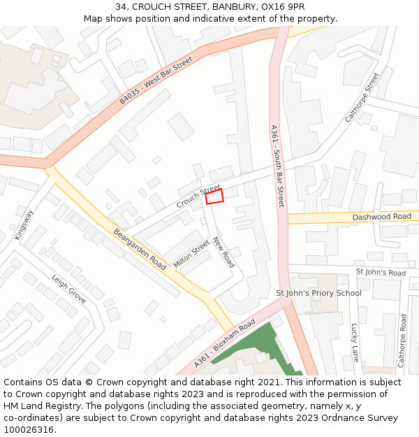 34, CROUCH STREET, BANBURY, OX16 9PR: Location map and indicative extent of plot