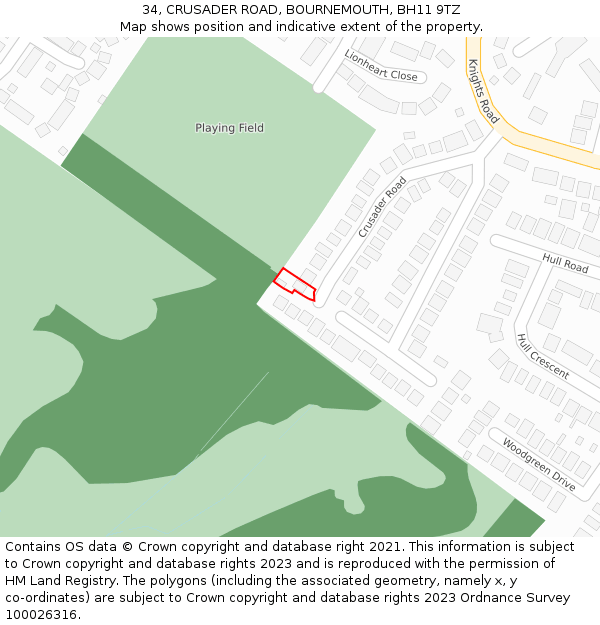 34, CRUSADER ROAD, BOURNEMOUTH, BH11 9TZ: Location map and indicative extent of plot