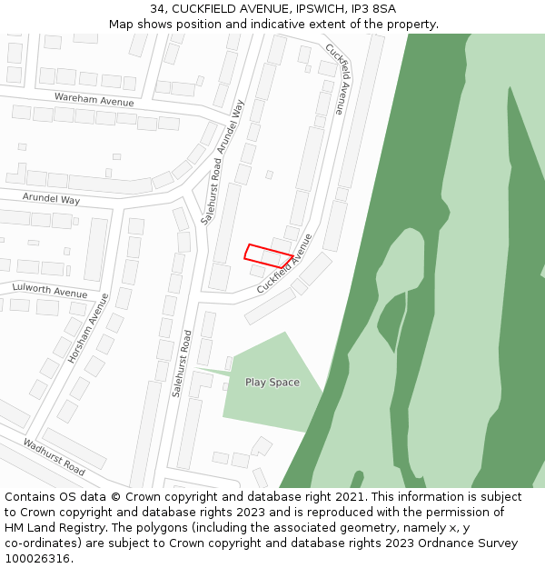 34, CUCKFIELD AVENUE, IPSWICH, IP3 8SA: Location map and indicative extent of plot