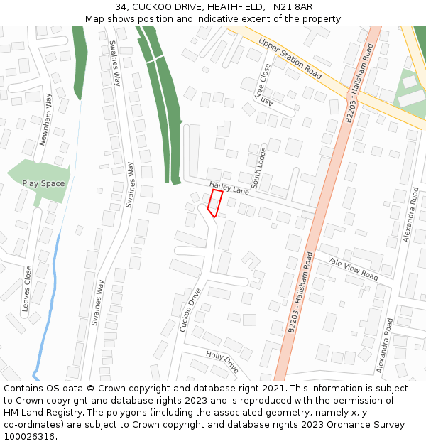 34, CUCKOO DRIVE, HEATHFIELD, TN21 8AR: Location map and indicative extent of plot