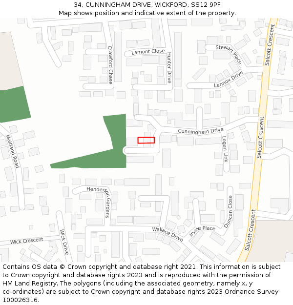 34, CUNNINGHAM DRIVE, WICKFORD, SS12 9PF: Location map and indicative extent of plot