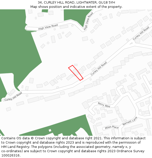 34, CURLEY HILL ROAD, LIGHTWATER, GU18 5YH: Location map and indicative extent of plot