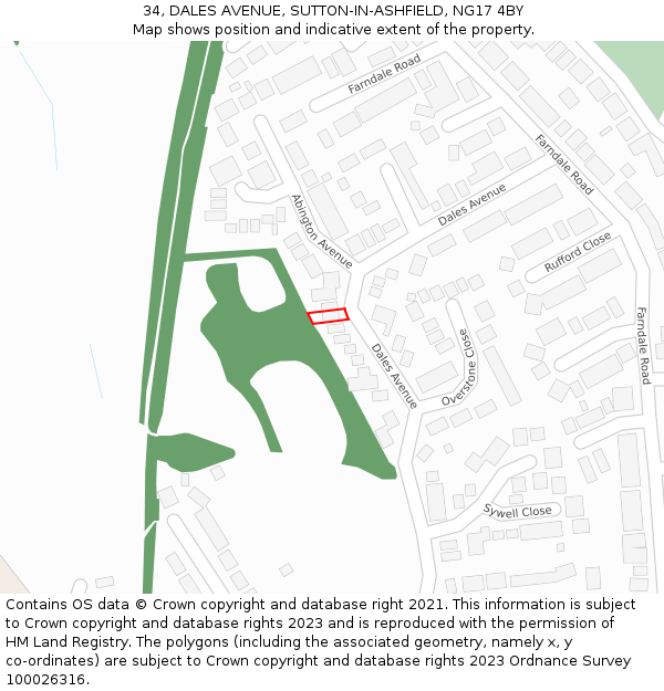 34, DALES AVENUE, SUTTON-IN-ASHFIELD, NG17 4BY: Location map and indicative extent of plot