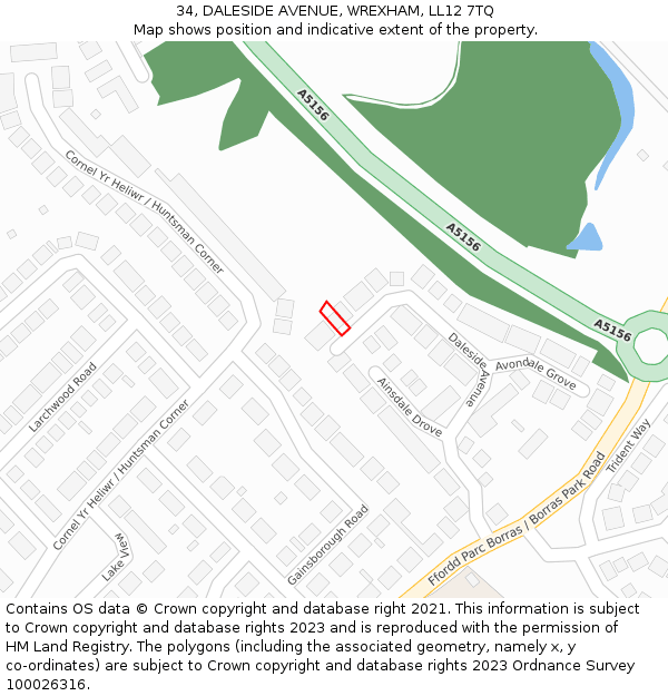 34, DALESIDE AVENUE, WREXHAM, LL12 7TQ: Location map and indicative extent of plot