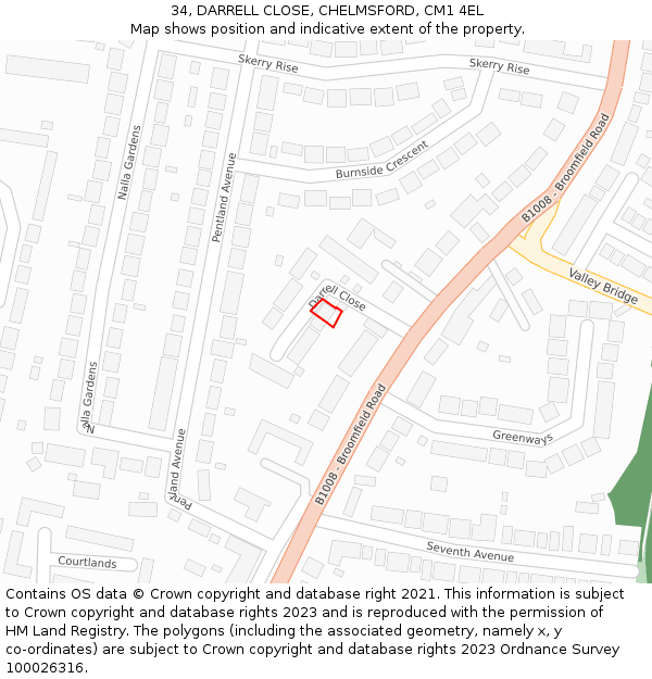 34, DARRELL CLOSE, CHELMSFORD, CM1 4EL: Location map and indicative extent of plot