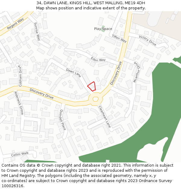 34, DAWN LANE, KINGS HILL, WEST MALLING, ME19 4DH: Location map and indicative extent of plot