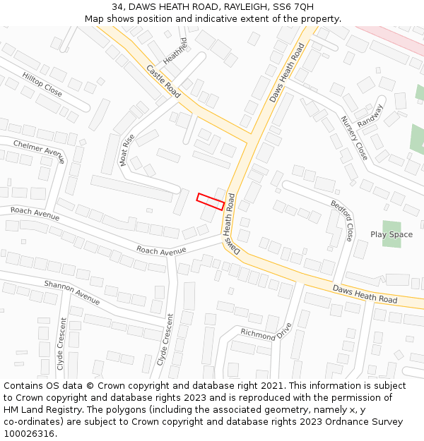 34, DAWS HEATH ROAD, RAYLEIGH, SS6 7QH: Location map and indicative extent of plot