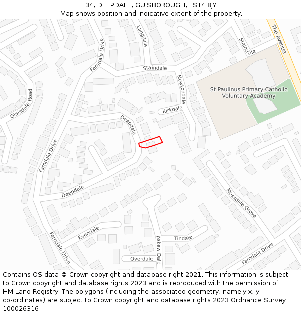 34, DEEPDALE, GUISBOROUGH, TS14 8JY: Location map and indicative extent of plot