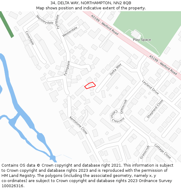 34, DELTA WAY, NORTHAMPTON, NN2 8QB: Location map and indicative extent of plot