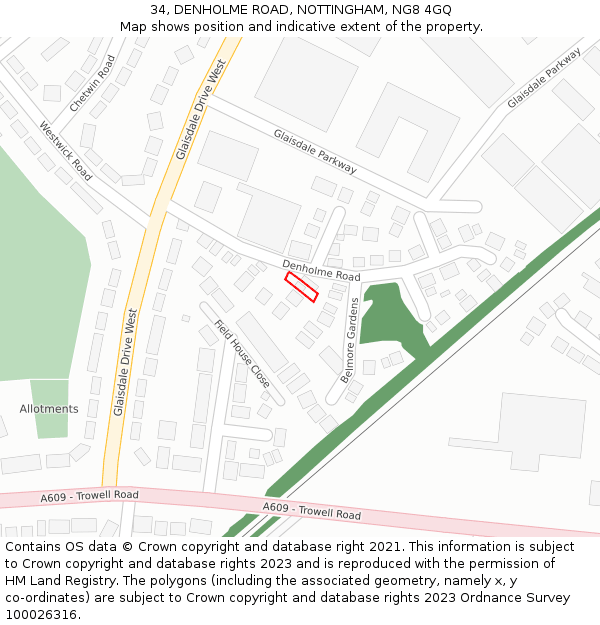 34, DENHOLME ROAD, NOTTINGHAM, NG8 4GQ: Location map and indicative extent of plot
