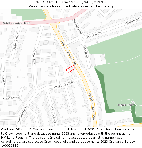 34, DERBYSHIRE ROAD SOUTH, SALE, M33 3JW: Location map and indicative extent of plot