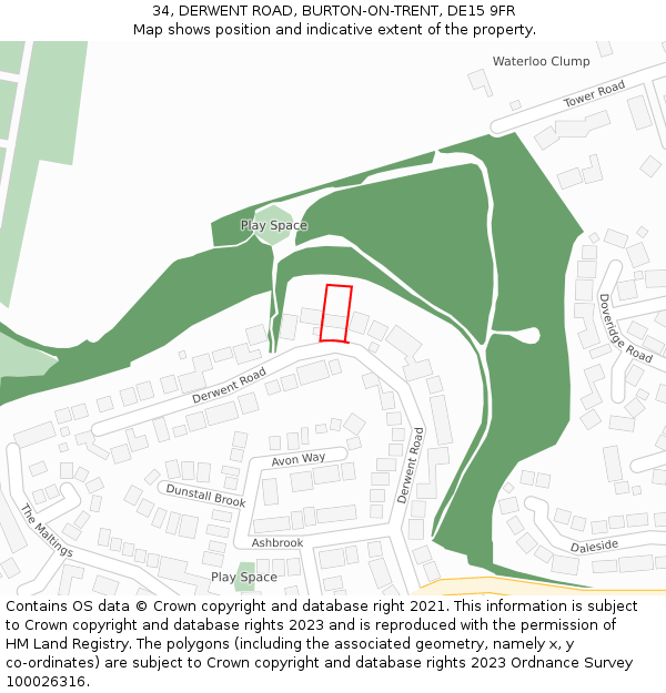 34, DERWENT ROAD, BURTON-ON-TRENT, DE15 9FR: Location map and indicative extent of plot