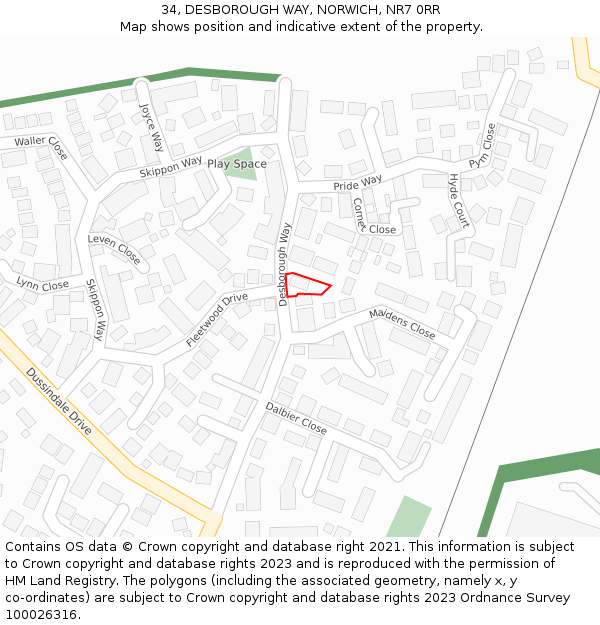 34, DESBOROUGH WAY, NORWICH, NR7 0RR: Location map and indicative extent of plot