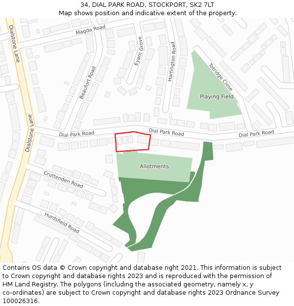 34, DIAL PARK ROAD, STOCKPORT, SK2 7LT: Location map and indicative extent of plot