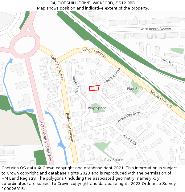 34, DOESHILL DRIVE, WICKFORD, SS12 9RD: Location map and indicative extent of plot