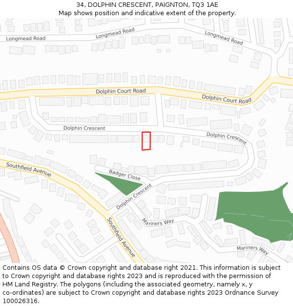 34, DOLPHIN CRESCENT, PAIGNTON, TQ3 1AE: Location map and indicative extent of plot