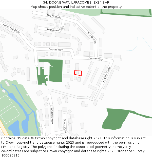 34, DOONE WAY, ILFRACOMBE, EX34 8HR: Location map and indicative extent of plot