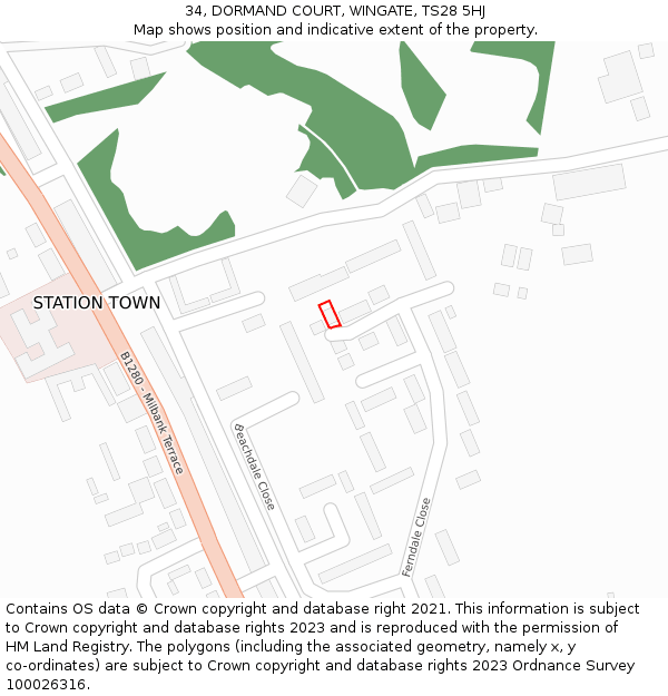 34, DORMAND COURT, WINGATE, TS28 5HJ: Location map and indicative extent of plot