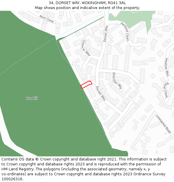 34, DORSET WAY, WOKINGHAM, RG41 3AL: Location map and indicative extent of plot