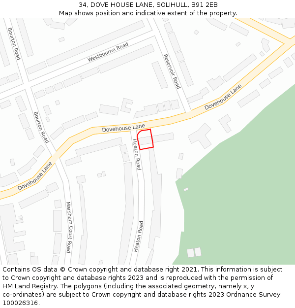 34, DOVE HOUSE LANE, SOLIHULL, B91 2EB: Location map and indicative extent of plot