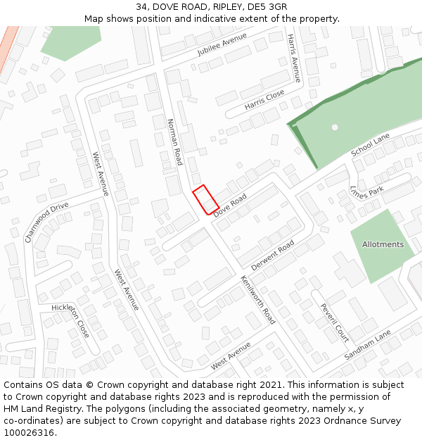 34, DOVE ROAD, RIPLEY, DE5 3GR: Location map and indicative extent of plot