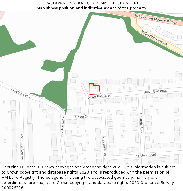 34, DOWN END ROAD, PORTSMOUTH, PO6 1HU: Location map and indicative extent of plot