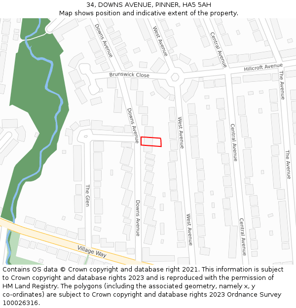 34, DOWNS AVENUE, PINNER, HA5 5AH: Location map and indicative extent of plot