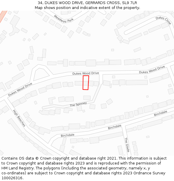 34, DUKES WOOD DRIVE, GERRARDS CROSS, SL9 7LR: Location map and indicative extent of plot