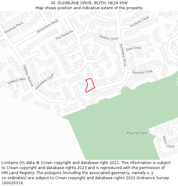 34, DUNBLANE DRIVE, BLYTH, NE24 3SW: Location map and indicative extent of plot