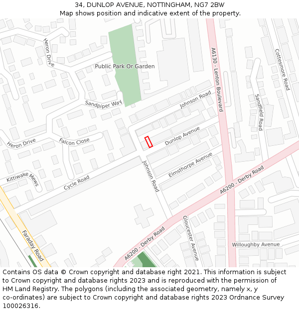 34, DUNLOP AVENUE, NOTTINGHAM, NG7 2BW: Location map and indicative extent of plot