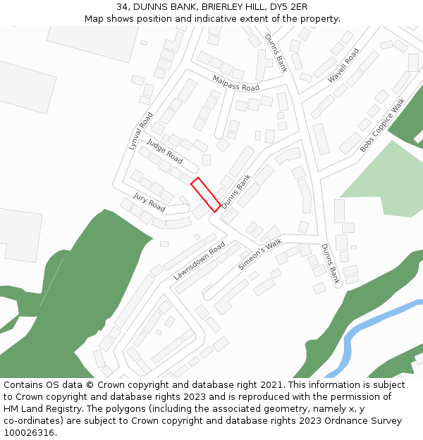 34, DUNNS BANK, BRIERLEY HILL, DY5 2ER: Location map and indicative extent of plot