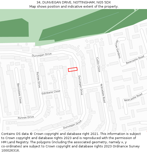 34, DUNVEGAN DRIVE, NOTTINGHAM, NG5 5DX: Location map and indicative extent of plot