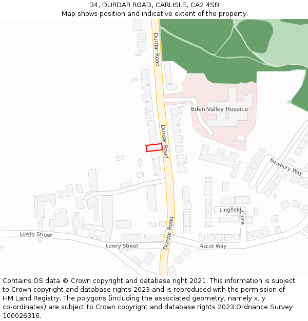 34, DURDAR ROAD, CARLISLE, CA2 4SB: Location map and indicative extent of plot