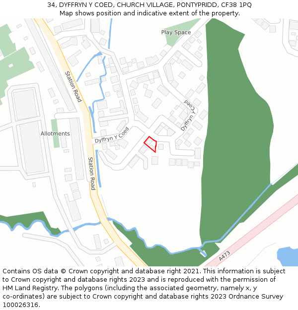 34, DYFFRYN Y COED, CHURCH VILLAGE, PONTYPRIDD, CF38 1PQ: Location map and indicative extent of plot