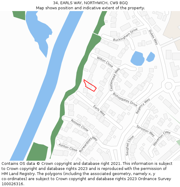 34, EARLS WAY, NORTHWICH, CW9 8GQ: Location map and indicative extent of plot