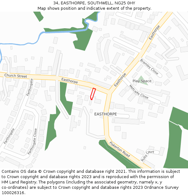 34, EASTHORPE, SOUTHWELL, NG25 0HY: Location map and indicative extent of plot