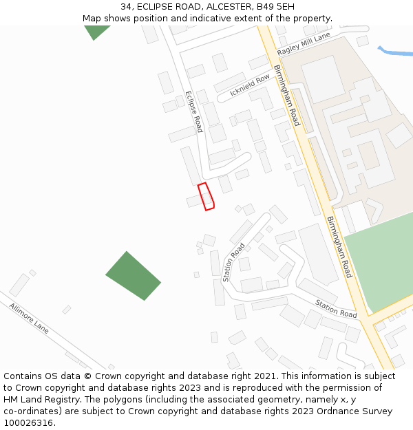 34, ECLIPSE ROAD, ALCESTER, B49 5EH: Location map and indicative extent of plot